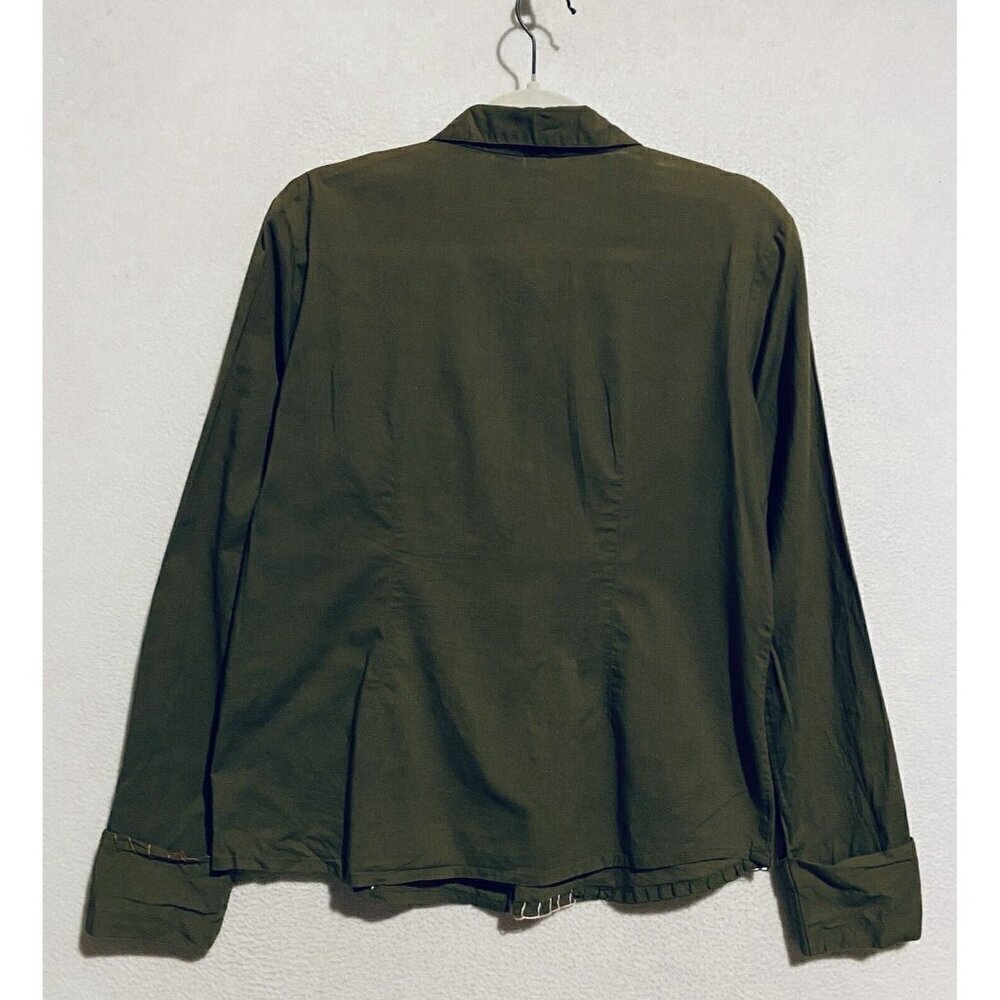 Anthropologie Sahalie Top Womens Medium Green Embroidered Button Up Boho Prairie - Picture 4 of 7